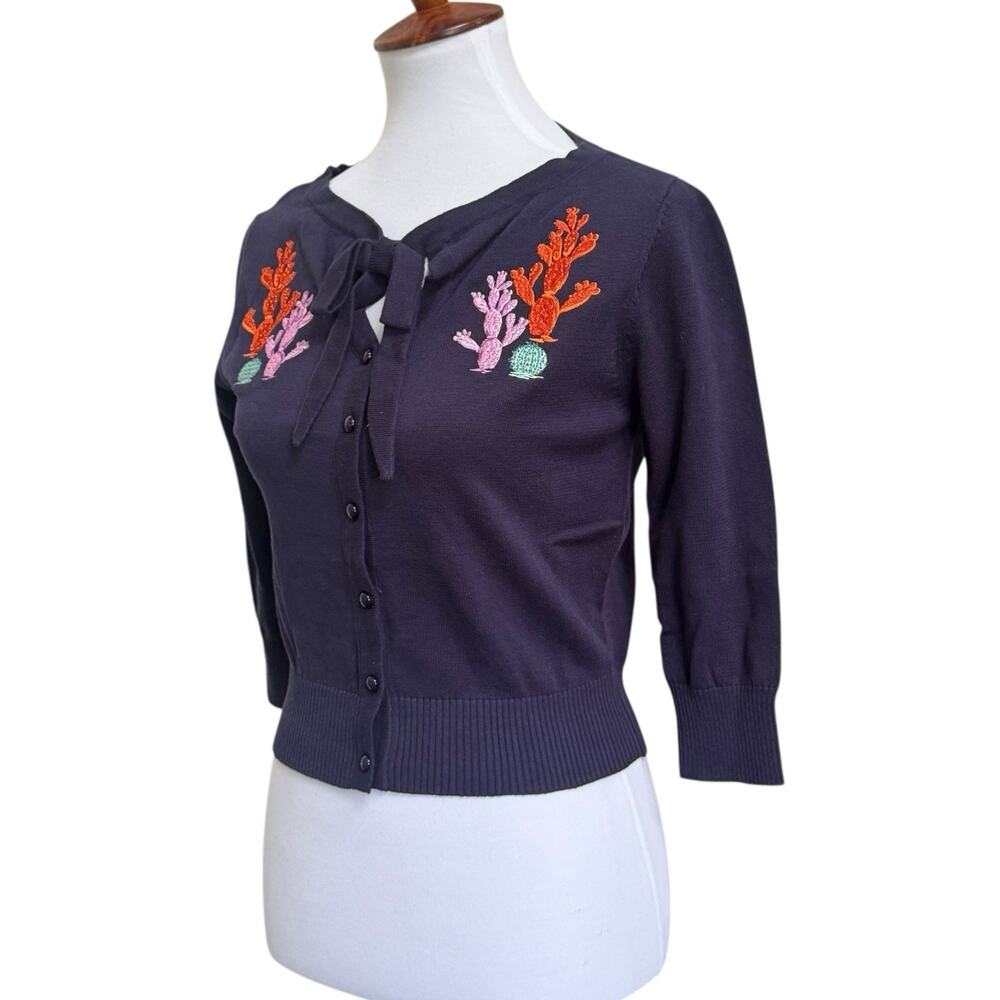 NWT ModCloth x Collectif Charlene Wonder Cactus Cardigan Sweater Navy Size M - Picture 7 of 16